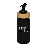 Galheteiro Azeite Doha Vidro e Tampa de Bambu Preto 220ml - Ela Decora